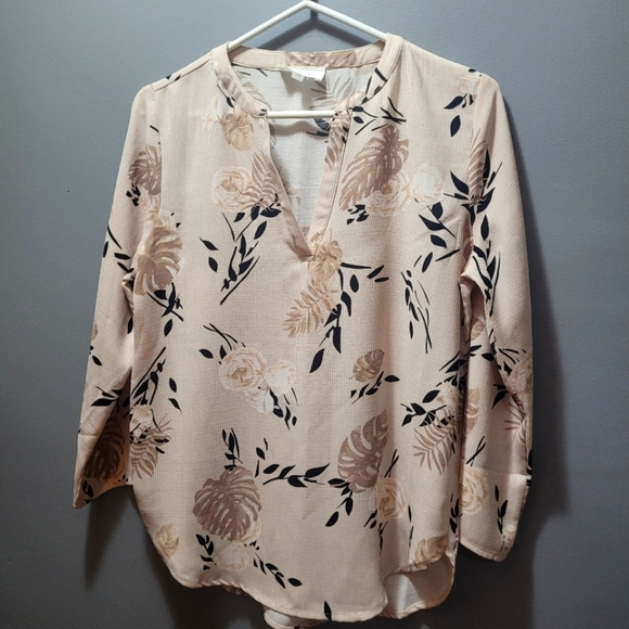 Milano Cream Floral V Neck Blouse S - Picture 2 of 6